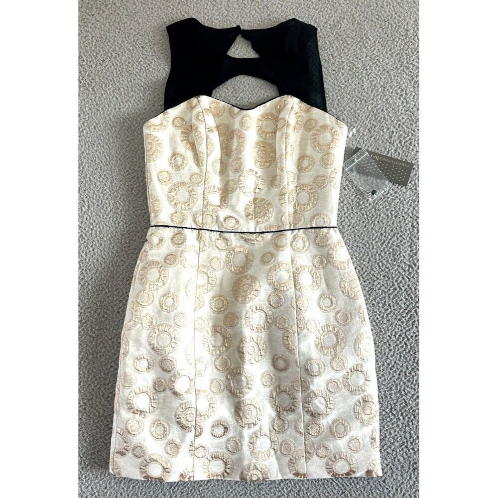 Corey Lynn Calter Mini Dress Metallic Gold Silk Top and Lining Sheath
